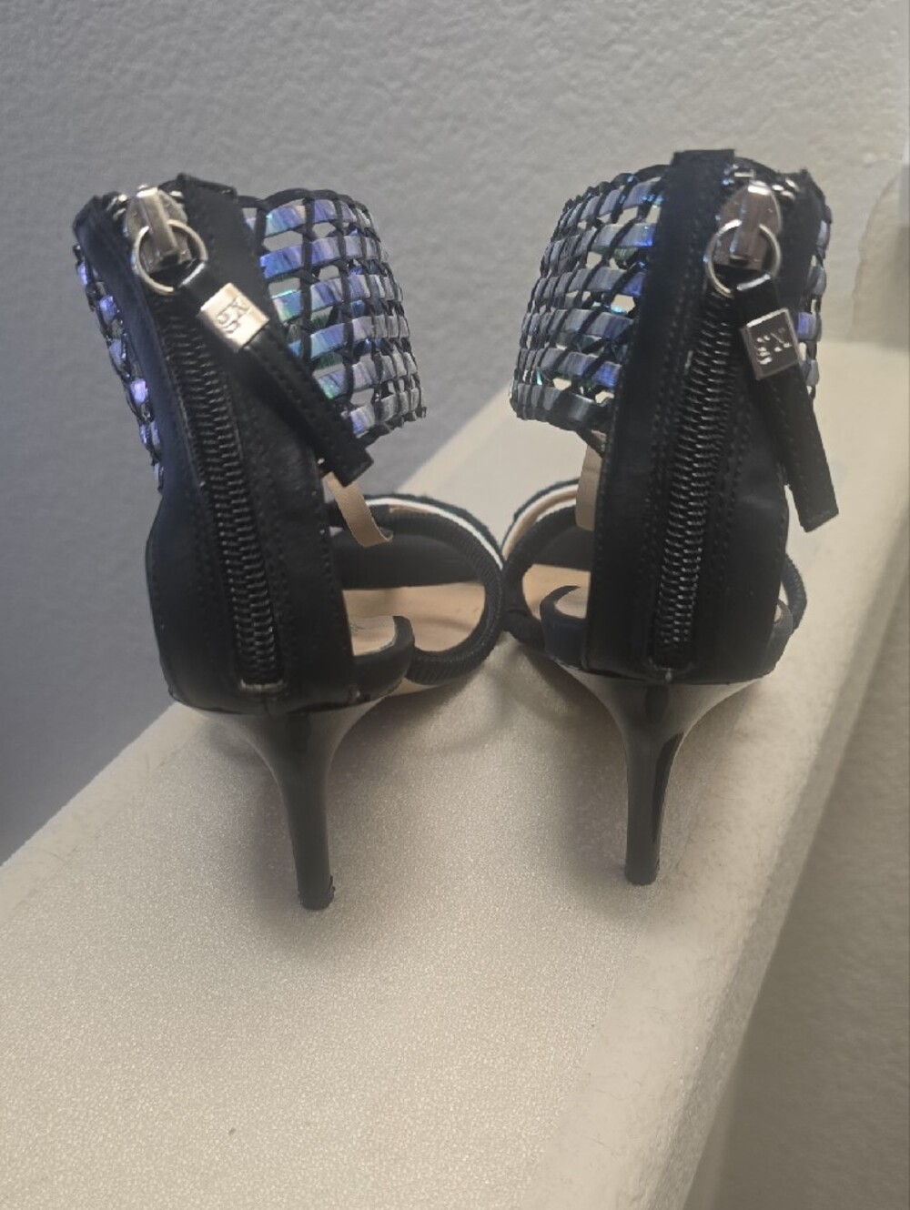 GX by Gwen Stefani Black and White High Heel Sandals with Iridescent Ankle Cuff - Picture 5 of 8